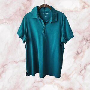 Woman Within Teal Short Sleeve Polo Shirt Plus Size L (18W/20W)